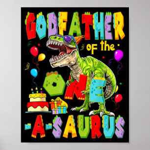 Poster Padrinho do menino de um ano do one-a-saurus