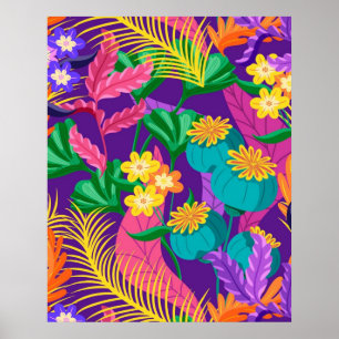 Poster Padrões Coloridos de Folhas Tropicais e Flores