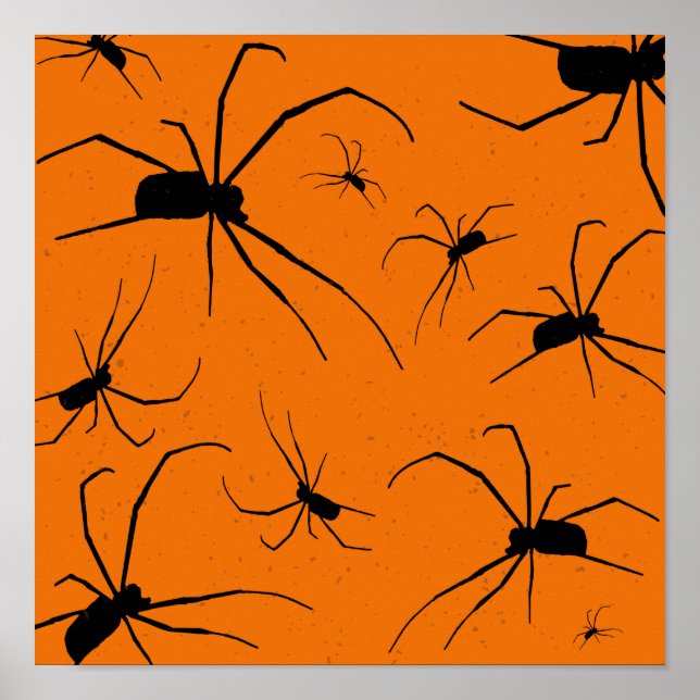Poster Padrões de Aranhas do Dia das Bruxas Laranja, Aran (Frente)