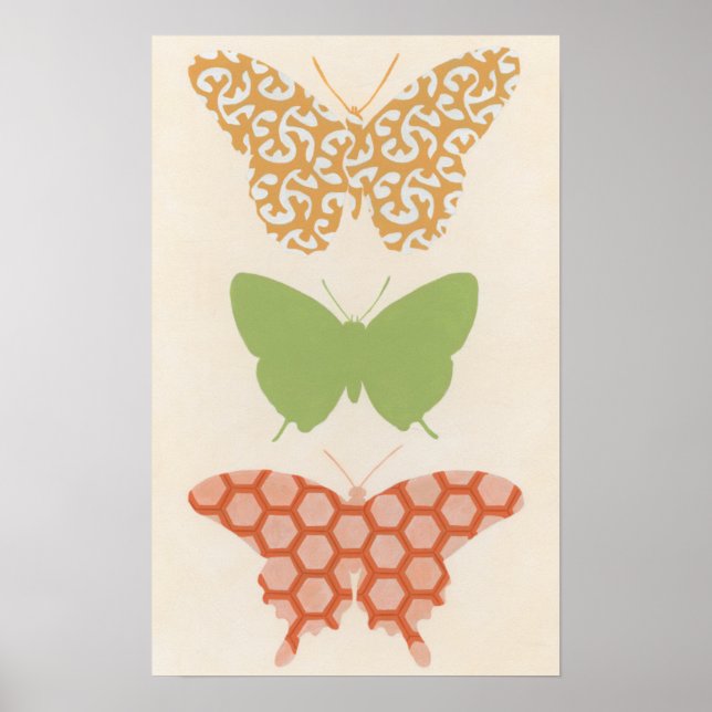 Póster Padrões de borboleta decorativa em fundo de creme (Frente)