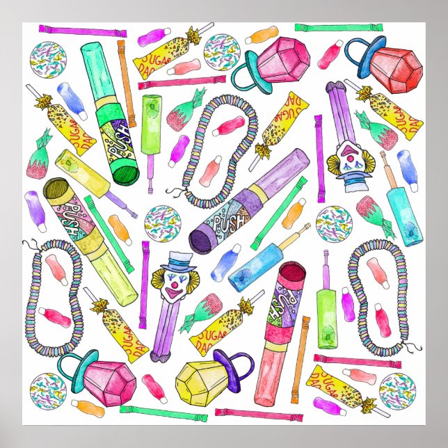 Póster Padrões de doce engraçados retrô do Neon anos 80 9 (Frente)