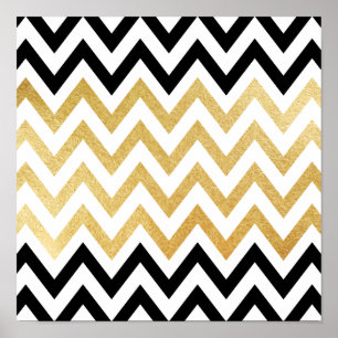 Poster Padrões de falso folheto em ouro preto-chic