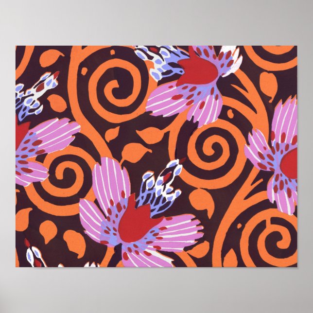 Poster Padrões de flores de vindima B Pequeno (Frente)