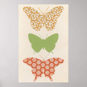 Póster Padrões Decorativos de Borboleta em Fundo de Crea