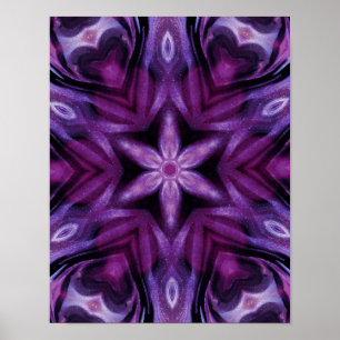 Poster Padrões do Coração e Flor Roxo