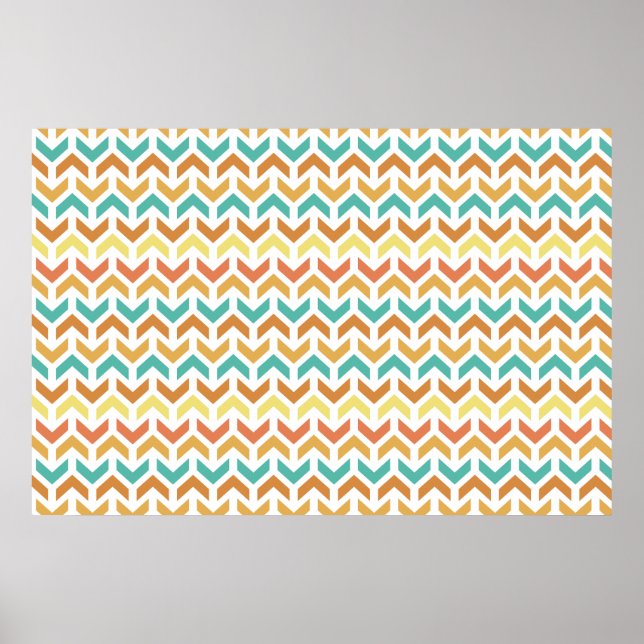 Poster Padrões Dourados do Teal Laranja-Chevron - Setas R (Frente)