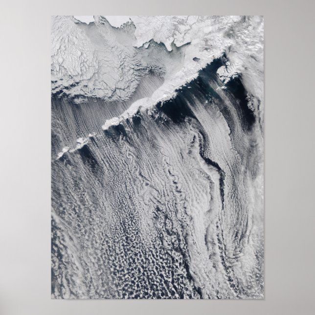 Poster Padrões em nuvem visíveis sobre a ilha de Aleutas (Frente)