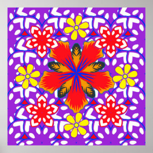 Poster Padrões florais finos e fofinhos em branco, vermel