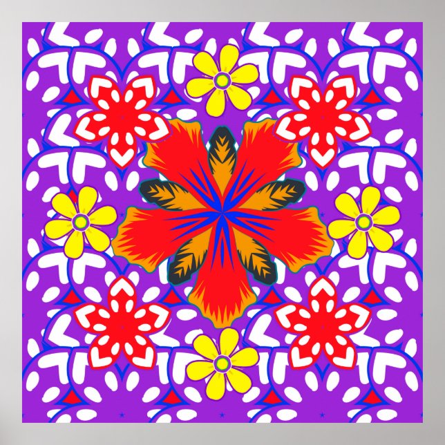 Poster Padrões florais finos e fofinhos em branco, vermel (Frente)