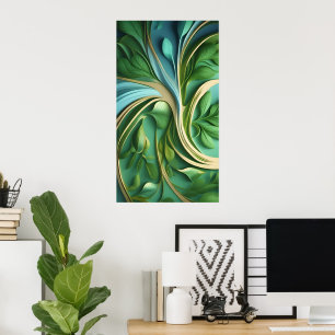 Poster Padrões giratórios de folhas verdes vibrantes