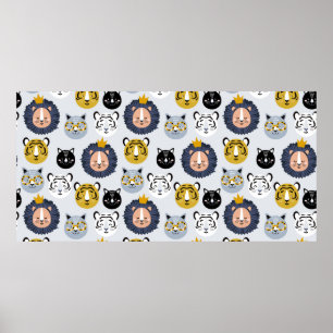 Poster Padrões perfeitos infantis com leões desenhados 