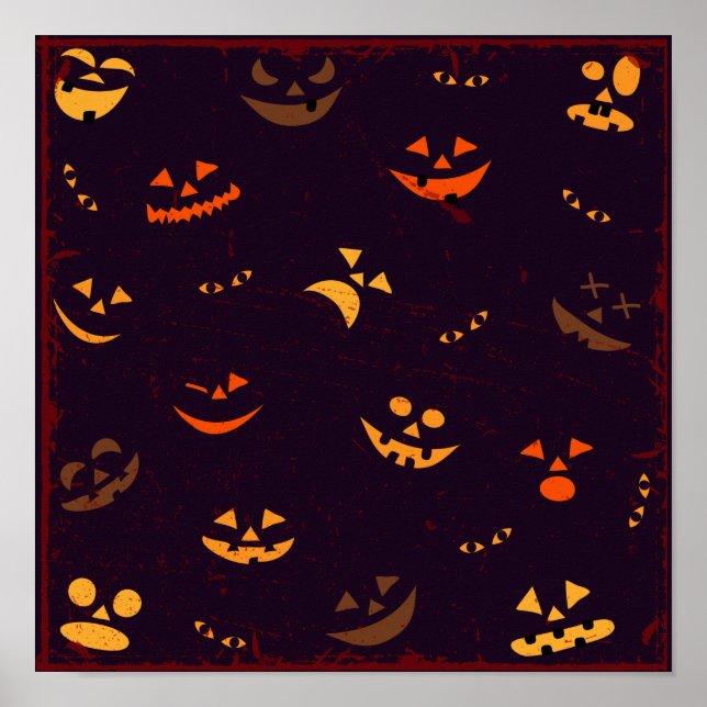 Poster Padrões Sem Olho Fundo Da Cara Do Diabo Da Pumpkin (Frente)