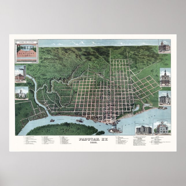 Póster Pádua, Mapa Panorâmico KY - 1889 (Frente)