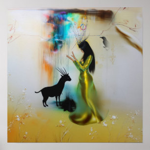 Poster Pagan Priestess Raven Witchy AI Art Matte Valor