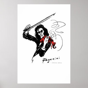 Póster Paganini tocando violino vermelho
