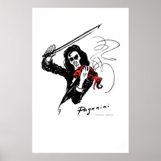 Póster Paganini tocando violino vermelho