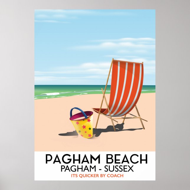 Poster Pagham Beach Sussex viagens vintage (Frente)