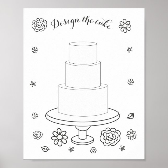 Poster Página Bolo de Atividade de Coloração de Casamento (Frente)
