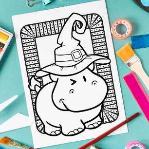 Poster Página Coloração do Hippo do Dia de as Bruxas engr