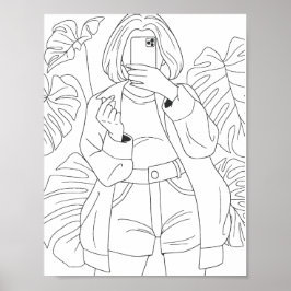 Poster Página de Coloração de Rapariga Selfie