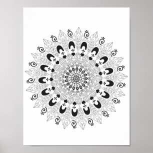 Poster Página de Coloração do Design de Flor Mandala