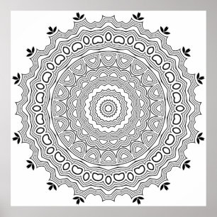 Poster Página de Colorir Arte Mandala com Motivo de Coraç