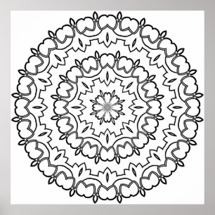 Poster Página de Colorir Mandala Fácil Desenho de Pétala 
