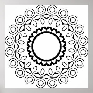 Poster Página de Colorir Mandala Fácil Padrão de Círculo