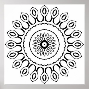 Poster Página de Colorir Mandala Simples com Pétalas em F