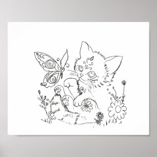 Poster Página de cores de arte popular hispânica kitten