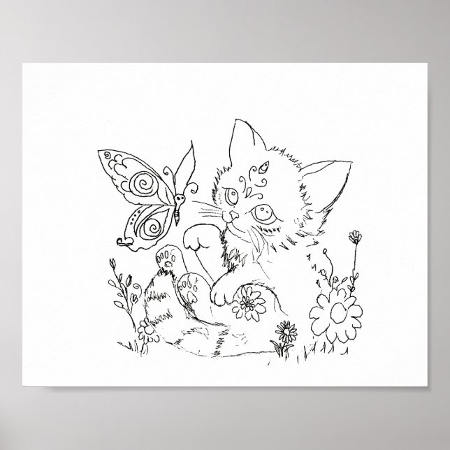 Poster Página de cores de arte popular hispânica kitten (Frente)