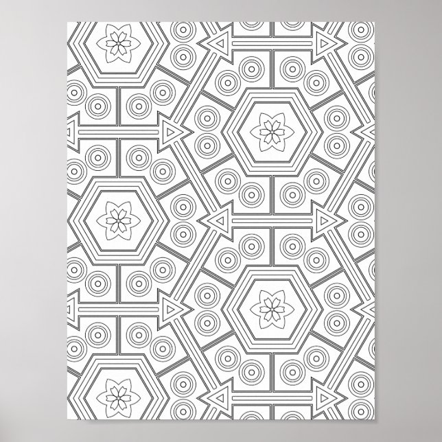 Poster Página de Cores de Azulejos Hexagonais Arte Geomét (Frente)