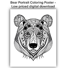 Poster Página de cores - Retrato do urso, Colore seu próp