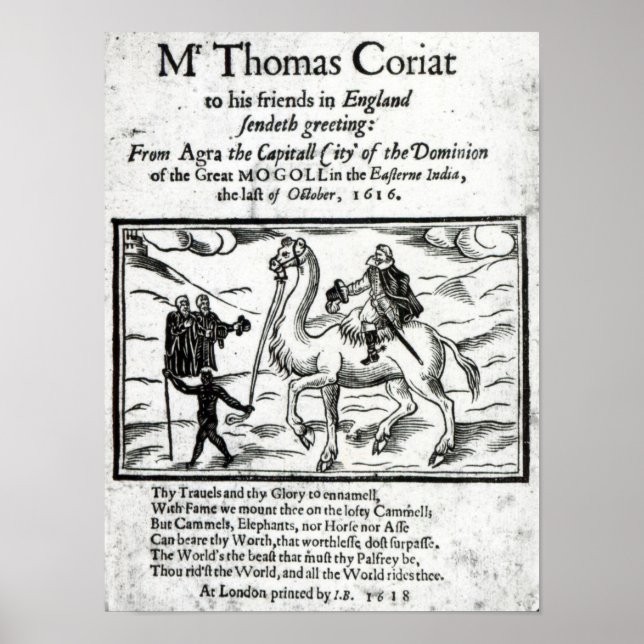 Póster Página de título, viagens de Thomas Coryat na Índi (Frente)