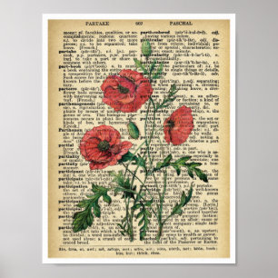 Póster Página de Vintagem do Red Poppy Flowers Art Impres