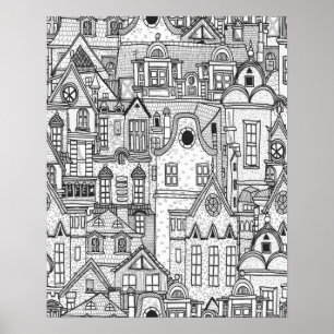 Póster Página Desenhada À Mão, Vila Clássica Do País
