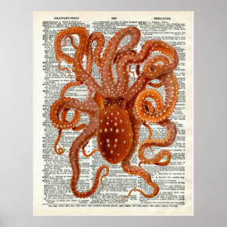 Poster Página Dicionário de Octopus Botânico Vintage
