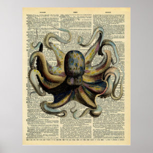 Poster Página Dicionário de Octopus Botânico Vintage