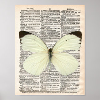 Poster Página do dicionário de vindima e borboleta branca