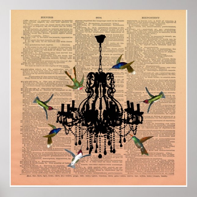 Póster Página do Livro Vintage Hummingbird Chandelier Pos (Frente)