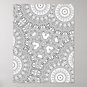 Poster Página para Colorir com Padrão de Mandala do Coraç
