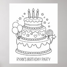 Página para Colorir Festa de Aniversário com Bolo