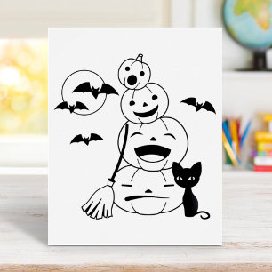 Poster Página para Colorir Gato Preto e Abóboras de Hallo