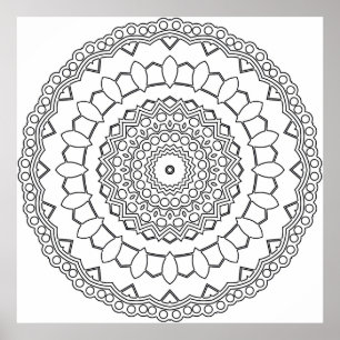 Poster Página para Colorir Mandala com Pétalas e Anéis de