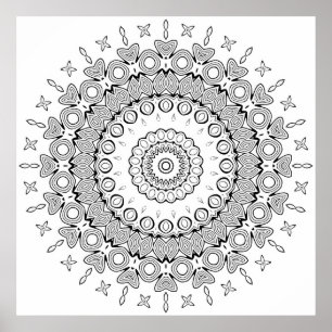 Poster Página para Colorir Mandala de Estrela do Coração