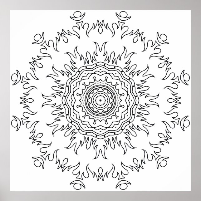 Poster Página para Colorir Mandala de Explosão de Chamas  (Frente)