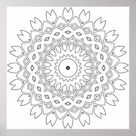Poster Página para Colorir Mandala de Pétala de Folha com