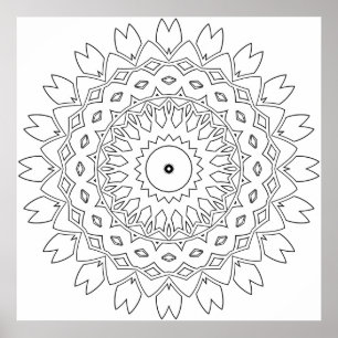 Poster Página para Colorir Mandala de Pétala de Folha com