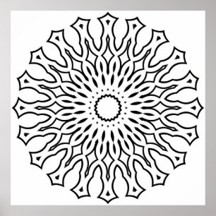 Poster Página para Colorir Mandala Floral com Camadas em 