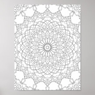 Poster Página para Colorir Mandala Lotus Star Padrão Deta